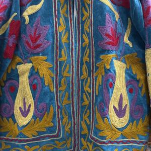Chaqueta de Terciopelo Bordada para Mujer, Estilo Boho, Floral, Étnica, Abrigo Vintage Azul, Prenda Exterior - Product Image 3