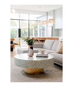 Taburete con Incrustaciones de Hueso, Mueble de Alta Gama, Estilo Vintage, Nuevo Diseño, Taburete Redondo con Incrustaciones de Hueso - Product Image 4