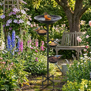 Comedero para Pájaros Silvestres de Metal de 4 Niveles con Base de 5 Puntas, para Uso en Exteriores, Decoración de Jardín - Product Image 5