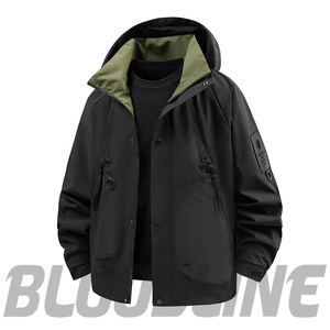 Chaqueta Impermeable con Capucha para Hombre, Color Amarillo, Manga Larga, Logotipo Estampado en la Manga Izquierda, Ropa de Otoño para Exteriores - Product Image 4