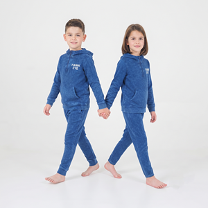 Conjunto Deportivo Informal Unisex de Algodón con Capucha y Media Cremallera, Lavado Ácido, Color Azul Sólido, Ajuste Regular, Estampado Personalizado para Niños - Product Image 2