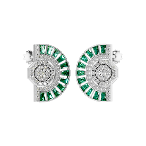 Pendientes de tuerca finos de Plata de Ley 925, piedra preciosa Esmeralda natural, Diseño de Medio Aro, oro blanco, certificado IGI, diamante, fiesta de moda - Product Image 3