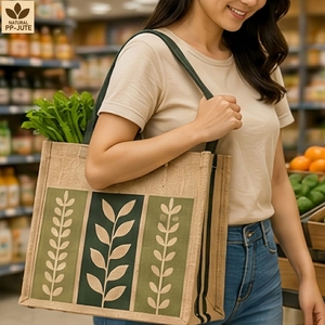 Sac de courses en jute naturel laminé, sac de courses pour la vente au détail, 31x27x16 cm, logo personnalisé, vente en gros, OEM, marque privée, modèle MY-JT-05 - Product Image 5