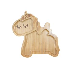 Assiette d'alimentation pour enfants en bambou écologique, motif licorne, avec compartiments, ventouse, vaisselle de qualité alimentaire pour bébé, capacité 150 ml, 0-12 mois - Product Image 1