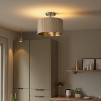 Plafonnier semi-encastré SIMIG, luminaire en forme de tambour doré avec abat-jour en tissu doré pour salon, chambre à coucher, salle à manger