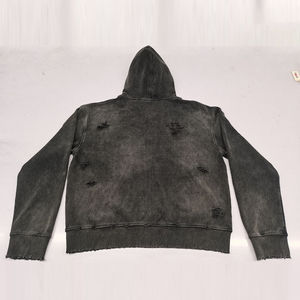 Sweats à capuche zippés personnalisés en coton vieilli vintage 500 g/m² avec patch brodé, coupe oversize, effet délavé, en molleton bouclette français - Product Image 2