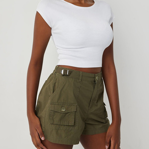Custom Made OEM High Waist <b>Women's</b> Breathable Eco-Friendly Quick Dry 100% Cotton <b>Cargo</b> <b>Shorts</b> Dark Wash Button Fly Summer - Product Image 6