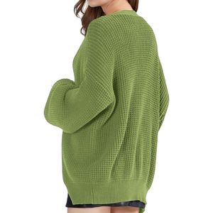 Cardigan en laine sauge personnalisé pour femme, à manches ballon, tricoté épais, boutonné sur le devant, pull décontracté, tricot texturé pour femme - Product Image 2