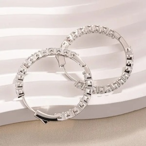 Trendy Design 925 Moissanite Sparkle Cut 1.0 Carat*2p 32mm Women's <b>Hoop</b> <b>Earrings</b> <b>Sterling</b> <b>Silver</b> White Gold Plated Sale Export - Product Image 5