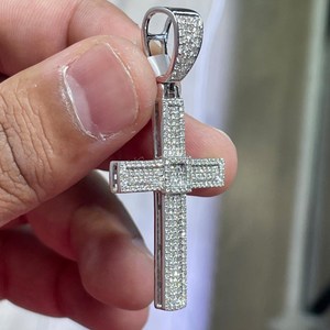 Pendentif Croix Personnalisé Plaqué Argent Sertie de Diamants Moissanite VVS, Breloque Religieuse, Cadeau Unisexe, Bijoux Hip Hop - Product Image 2