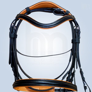 Custom English Equestrian <b>Black</b> Leather & Tan Soft Padded Contrast Anatomic Horse Bridle Tack <b>Harness</b> Set - Product Image 4