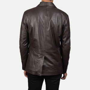 FASPAR SPORTS Men <b>Leather</b> <b>Blazer</b> <b>Jacket</b> Notched Collar Single Button Regular Fit Breathable 180g Woven Fabric Needle Detection - Product Image 4