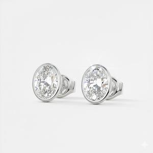 Prix d'usine en gros Boucles d'oreilles clous en or pur 14K avec diamant de laboratoire ovale serti clos, Cadeau de la Saint-Valentin, Cadeau d'anniversaire pour femme - Product Image 5