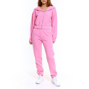 Women 2 Piece Pink Crop Hoodie <b>Jogger</b> <b>Set</b> Fleece Tracksuit High Waist Sweatpants <b>Matching</b> Outfit - Product Image 1