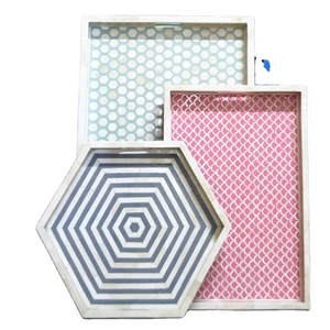 Plateau décoratif en résine avec incrustation d'os, forme et taille personnalisées, plateau à fruits, fabricant de plateaux de service en résine pour la maison - Product Image 1