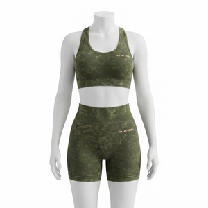 Conjunto Deportivo para Mujer, Color Verde Oliva, Lavado Ácido, Top Deportivo y Pantalones Cortos de Cintura Alta, para Gimnasio, Yoga y Entrenamiento - Product Image 2