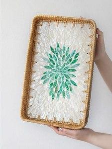 Plateaux de service tressés en rotin faits à la main, best-sellers, avec motif de feuilles vertes, ensemble de plateaux décoratifs pour la maison, au meilleur prix - Product Image 2