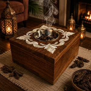 Round Wood Incense Burner Carved Bakhoor Holder <b>Oud</b> Charcoal Censer Eid Gifting Fragrance <b>Diffuser</b> Middle Eastern HomeDecoration - Product Image 6