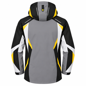 SINEWY SPORTS Men's <b>Waterproof</b> Hooded Softshell <b>Jacket</b> Gray Black <b>Yellow</b> Color Blocking Sporty Zipper Front Winter Outdoor Wear - Product Image 3