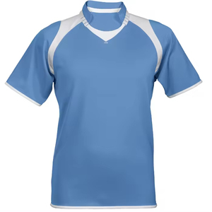 เสื้อรักบี้ผู้ชายแบบสั่งทำขายส่ง OEM แบบซับลิเมชั่น แขนสั้น คอวี ระบายเหงื่อได้ดี กระชับรูปร่าง ผลิตจากโพลีเอสเตอร์ สำหรับเล่นกีฬา - Product Image 2