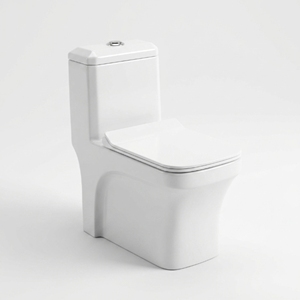 WC monobloc blanc allongé moderne à double chasse siphonique, à poser au sol, en céramique, avec siphon en S ou en P, pour hôtels, maisons, hôpitaux et salles de bain - Product Image 1