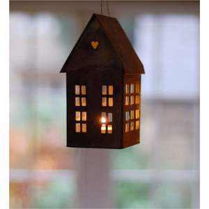 Portavelas de Metal Rústico Hecho a Mano, Farol Colgante para Velas de Té, Portavelas Votivo de Hierro Vintage con Forma de Casa de Pájaros para Decoración del Hogar y Jardín - Product Image 2