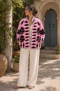 Handmade <b>Velvet</b> Suzani <b>Jacket</b> with Crew Neck Black Floral Embroidery Boho Style for Women's Autumn/Winter Outerwear - Product Image 2