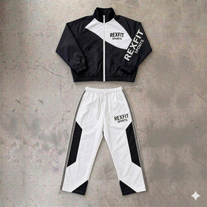 ชุดวอร์มวินเทจผู้ชาย OEM สไตล์สตรีทแวร์ ผ้าไนลอน 100% ชุดเซ็ต 2 ชิ้น พร้อมโลโก้ปักบนเสื้อฮู้ดและกางเกงวอร์ม - Product Image 5