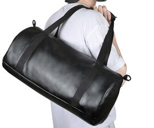 Sac de voyage de luxe en cuir pleine fleur, sac de nuit noir haut de gamme, grande capacité, fermeture éclair, style décontracté - Product Image 2