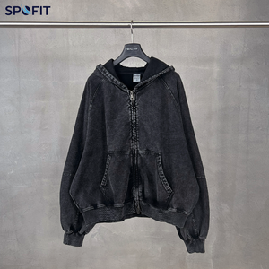 เสื้อฮู้ดซิป SPOFIT รุ่น Heavyweight Unisex ทรงโอเวอร์ไซส์ ผ้าฝ้าย 100% เฟรนช์เทอร์รี่ สีพื้น สไตล์ลำลอง ล้างสีแบบ Acid wash เหมาะสำหรับฤดูใบไม้ร่วง - Product Image 2