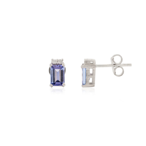 925 <b>Silver</b> High Quality Minimalist Baguette Cut 6X4 MM Natural Tanzanite & Diamond <b>Stud</b> Earrings For Women Part Wear Jewelry - Product Image 3