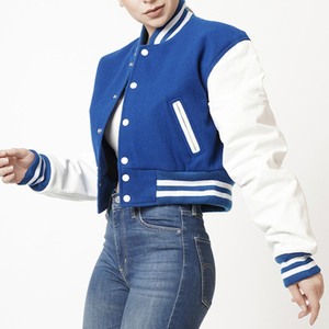Veste universitaire blanche pour femme, courte, à manches longues, imprimé lettres, boutonnée, col rabattable, vêtement d'extérieur décontracté pour le printemps - Product Image 1