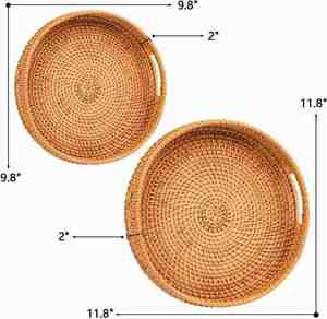 Modern Round Bamboo Serving <b>Tray</b> Single Tier Decorative Tea <b>Tray</b> for <b>Storage</b> Dining & Hotel Service - Product Image 3