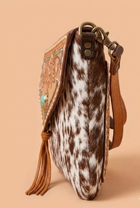Cowhide Genuine Leather Fashion Shoulder Bag Floral Embossed Cow Pattern Two Straps <b>Large</b> Capacity Crossbody Purse for Women - Product Image 4