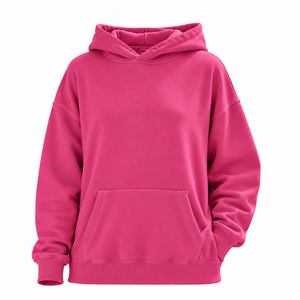 เสื้อฮู้ดดี้โอเวอร์ไซส์ สีชมพูสด ผ้าฟลีซ แขนยาวทรงปกติ สำหรับผู้ชาย ผ้าฝ้าย 100% สำหรับฤดูหนาว เป็นมิตรต่อสิ่งแวดล้อม - Product Image 1