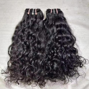 Extensions de cheveux humains Remy indiens, bouclés en vagues profondes, trame double machine, pointes pleines, compatibles permanente, noir naturel - Product Image 1
