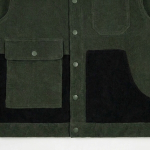 Olive Green Corduroy Contrast <b>Jacket</b> | Velvet Panel <b>Trucker</b> <b>Jacket</b> | Oversized Streetwear Corduroy Coat| Custom OEM Manufacturer - Product Image 2