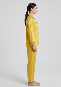 Women Satin <b>Pajama</b> Set Long Sleeve Button Sleepwear <b>Suit</b> 100% Satin Silk Nightwear Summer Front Logo Loungewear - Product Image 2