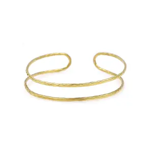 Double band adjustable bangle hammered textured brass jewelry gold plated handmade bracelets fashion jewelry women accessorizes