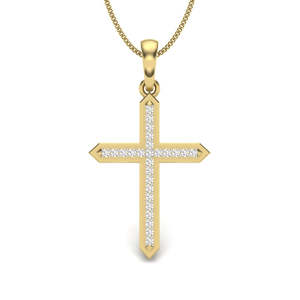 Yellow Gold Diamond Cross Pendant With Round Brilliant Cut Stones Religious Style Unisex Jewelry - Product Image 1