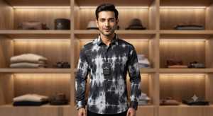 เสื้อโปโลแขนยาวผู้ชายลายมัดย้อม ผ้าฝ้ายทอ 100% เย็บตะเข็บตัดกัน สไตล์ลำลองแนวสตรีทแวร์ - Product Image 5