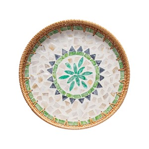Decorative Natural Rattan <b>Tray</b> Featuring Artisan Shell Inlay Accents - Product Image 2