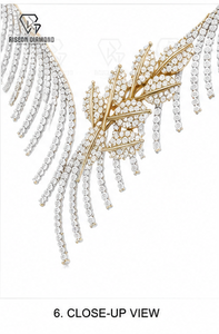 Exquisite feather inspired diamond <b>necklace</b> premium 18K two tone gold set brilliance intricate leaf motif centerpiece - Product Image 4