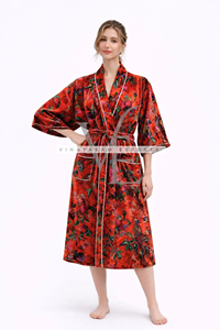 Exquisite Red Floral Velvet Kimono Robe Luxury Handcrafted Bohemian Long <b>Dressing</b> <b>Gown</b> Elegant <b>Summer</b> Casual Breathable - Product Image 6