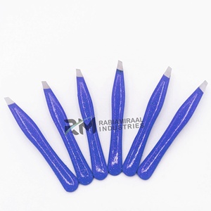Pinza para cejas RMI de color azul oscuro con brillo y punta plateada, pinza de acero inoxidable con punta angular. - Product Image 2