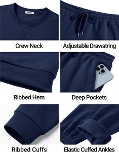 Ensemble de survêtement gris pour homme, 2 pièces, sweat-shirt à col rond, pantalon de jogging, vêtements de sport décontractés, couleur unie, coupe régulière, longueur complète - Product Image 6