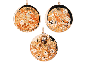 Collier pendentif Saint George vintage en or rose, médaillon ovale religieux chrétien certifié IGI, chaîne serpent, bijoux unisexe - Product Image 3