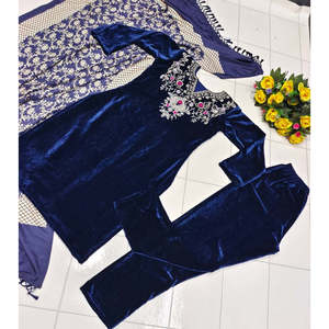 Hermoso Salwar Kameez de Seda para Fiesta, Top y Pantalón con Bordado, Talla XL, Dupatta - Product Image 3