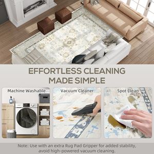 Alfombra azul de interior bohemio 8x10, juego lavable a máquina para sala de estar, dormitorio, comedor, cocina - Product Image 5
