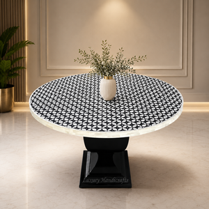 Table à manger ronde moderne en bois avec détails en agate et design rotatif pour 4 personnes, meubles de salon - Product Image 5